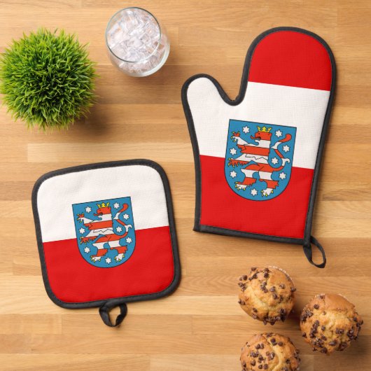 Flagge Thüringer Mauspad Ofenhandschuh & Topflappen-Set (Oben Unten)