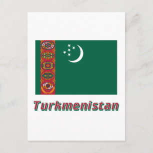 Flagge Turkmenistans mit Name Postkarte