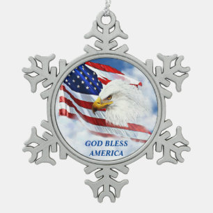 Flagge-und Eagles Hauptweihnachtsverzierung Schneeflocken Zinn-Ornament