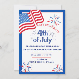 Flagge und Feuerwerk Patriotische Party-Einladung Einladung