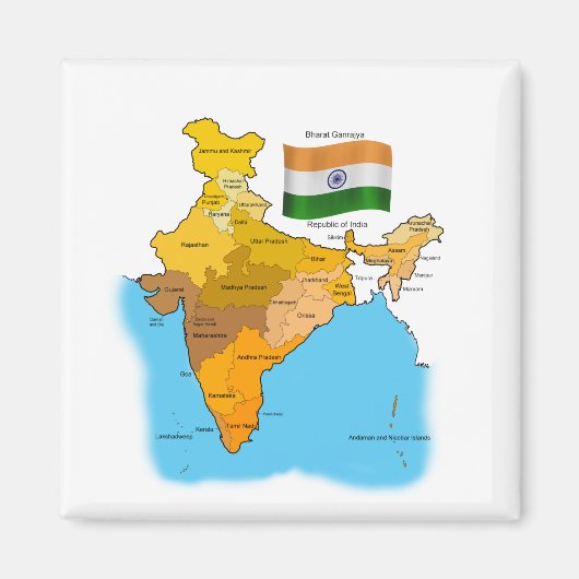 Flagge und Karte Indiens Magnet (Vorne)