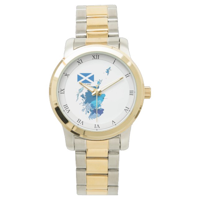 Flagge und Karte Schottlands Armbanduhr (Vorderseite)