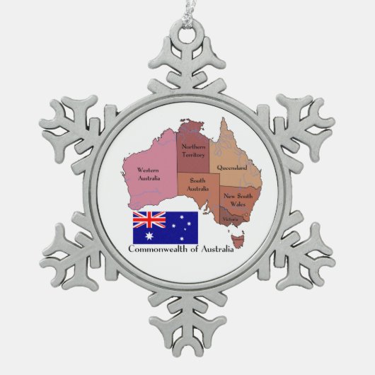Flagge und Karte von Australien Schneeflocken Zinn-Ornament (Vorderseite)