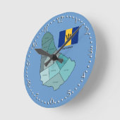 Flagge und Karte von Barbados Runde Wanduhr (Winkel)
