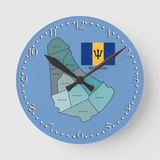 Flagge und Karte von Barbados Runde Wanduhr (Vorderseite)