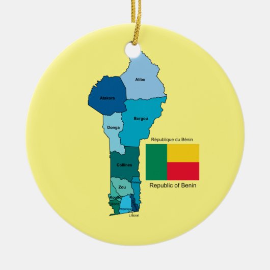 Flagge und Karte von Benin Keramikornament (Vorne)