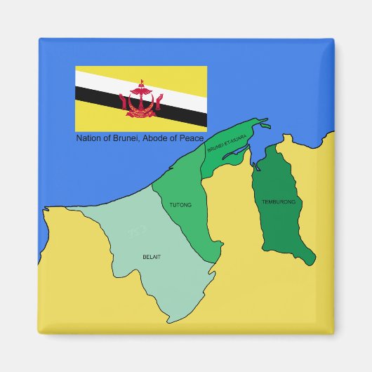 Flagge und Karte von Brunei Magnet (Vorne)