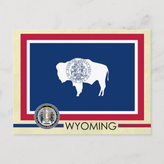 Flagge und Siegel des "Wyoming State" Postkarte (Vorderseite)