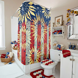 Flagge und Sonnenblumen Duschvorhang