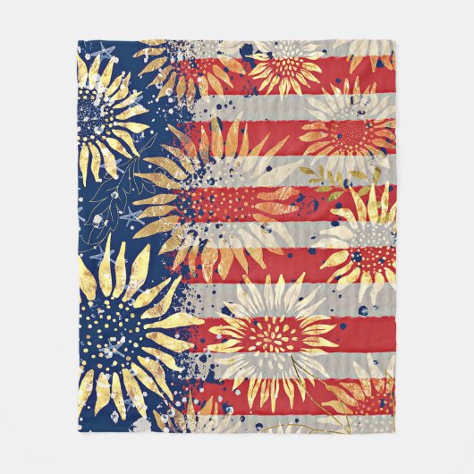 Flagge und Sonnenblumen Fleecedecke (Vorderseite)
