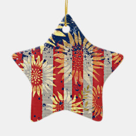 Flagge und Sonnenblumen Keramik Ornament