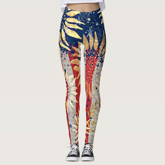 Flagge und Sonnenblumen Leggings (Vorderseite)