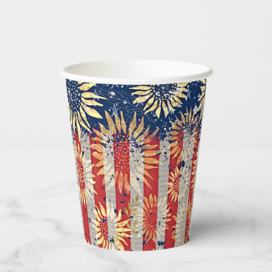 Flagge und Sonnenblumen Pappbecher (Rückseite)