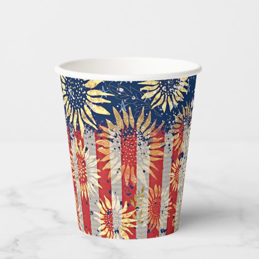 Flagge und Sonnenblumen Pappbecher (Vorderseite)