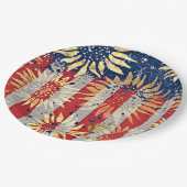 Flagge und Sonnenblumen Pappteller (Schrägansicht)