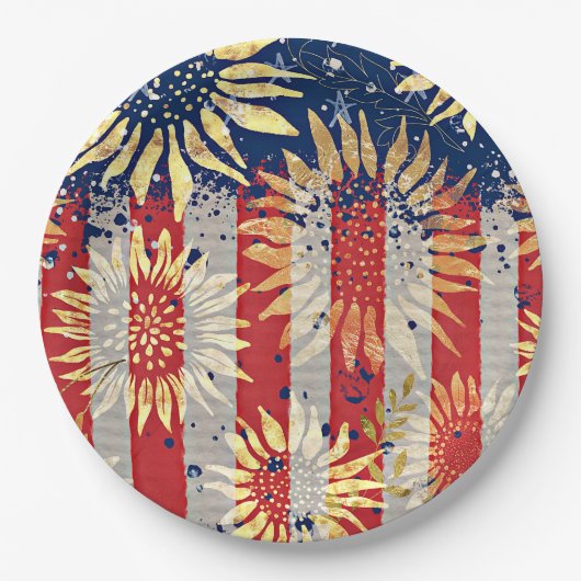 Flagge und Sonnenblumen Pappteller (Vorderseite)