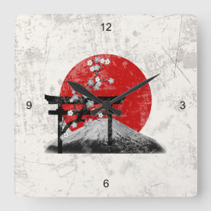 Flagge und Symbole Japans ID153 Quadratische Wanduhr