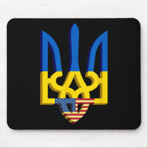 Flagge und Wappen der Ukraine mit amerikanischer F Mousepad