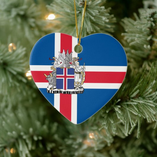 Flagge und Wappen Islands Keramik Ornament (Baum)