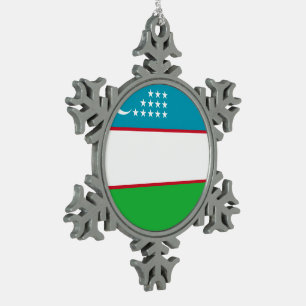 Flagge Usbekistans Schneeflocken Zinn-Ornament