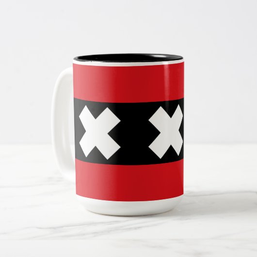 Flagge von Amsterdam Zweifarbige Tasse (Vorderseite Links)