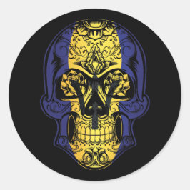 Flagge von Barbados, Schädel und Rose Runder Aufkleber