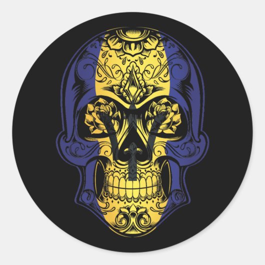 Flagge von Barbados, Schädel und Rose Runder Aufkleber (Vorderseite)