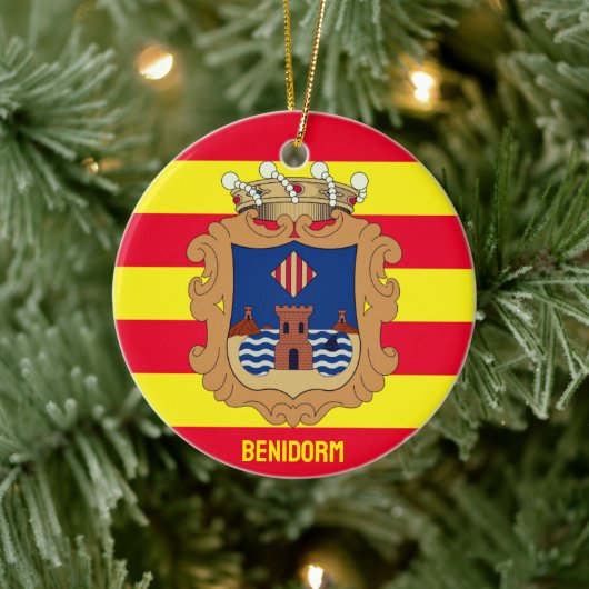 Flagge von Benidorm - Comunidad Valenciana (ESP) Keramik Ornament (Baum)