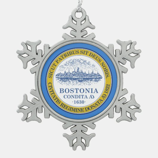 Flagge von Boston, Massachusetts Schneeflocken Zinn-Ornament (Vorderseite)