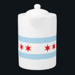 Flagge von Chicago, Illinois<br><div class="desc">Teekanne mit Flagge von Chicago (größte Stadt in Illinois),  weiße und hellblaue gestreifte Flagge mit vier roten Sternen</div>