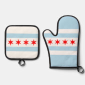 Flagge von Chicago, Illinois Getränkekasten Ofenhandschuh & Topflappen-Set (Vorderseite)