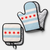 Flagge von Chicago, Illinois Getränkekasten Ofenhandschuh & Topflappen-Set (Vorderseite/Rückseite)