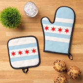 Flagge von Chicago, Illinois Getränkekasten Ofenhandschuh & Topflappen-Set (Oben Unten)