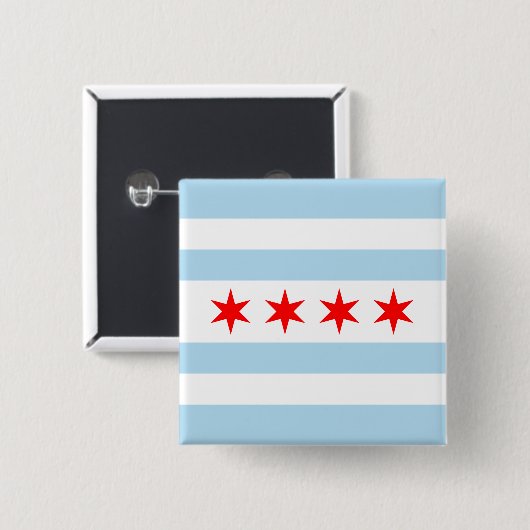 Flagge von Chicago, Illinois Pinback Button (Vorne & Hinten)