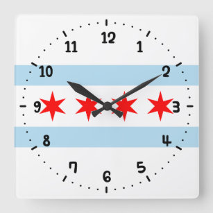 Flagge von Chicago, Illinois Quadratische Wanduhr