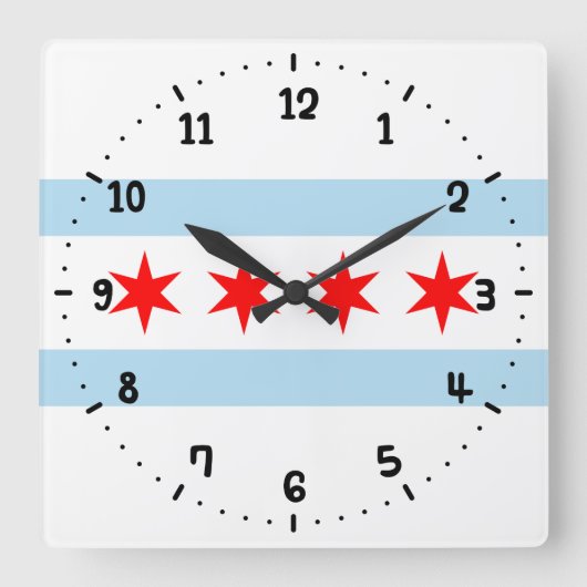 Flagge von Chicago, Illinois Quadratische Wanduhr (Vorderseite)