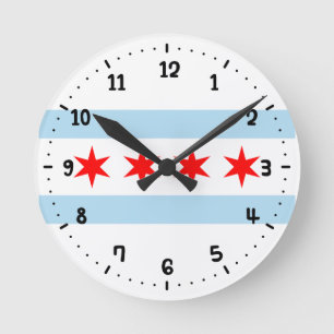 Flagge von Chicago, Illinois Runde Wanduhr