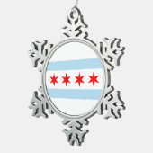 Flagge von Chicago, Illinois Schneeflocken Zinn-Ornament (Rechts)