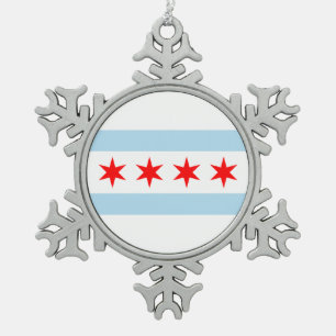 Flagge von Chicago, Illinois Schneeflocken Zinn-Ornament