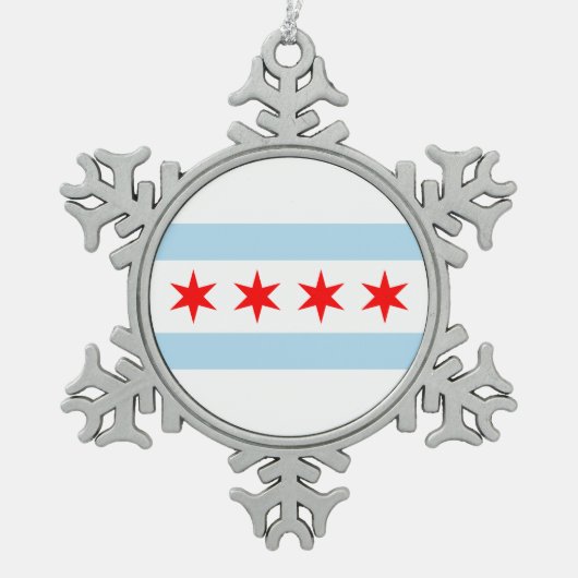 Flagge von Chicago, Illinois Schneeflocken Zinn-Ornament (Vorderseite)