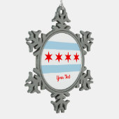 Flagge von Chicago, Illinois Snowflake Pewter Chri Schneeflocken Zinn-Ornament (Links)