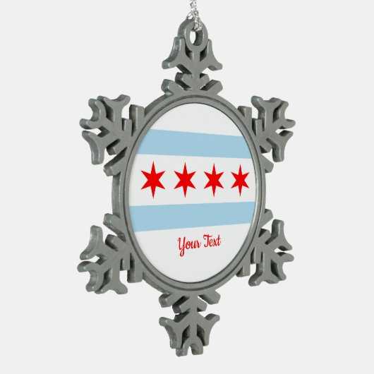Flagge von Chicago, Illinois Snowflake Pewter Chri Schneeflocken Zinn-Ornament (Links)