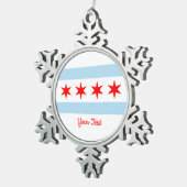 Flagge von Chicago, Illinois Snowflake Pewter Chri Schneeflocken Zinn-Ornament (Rechts)