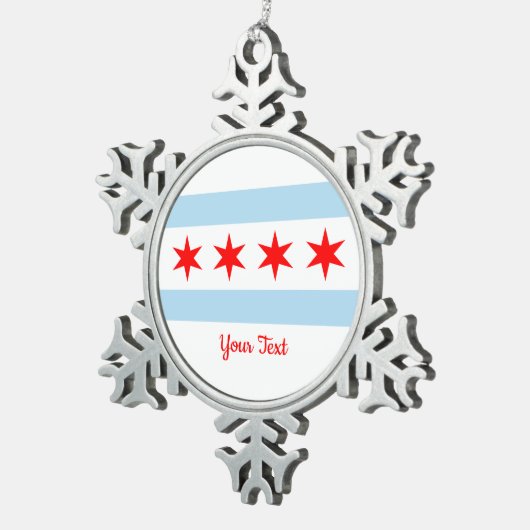 Flagge von Chicago, Illinois Snowflake Pewter Chri Schneeflocken Zinn-Ornament (Rechts)