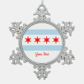 Flagge von Chicago, Illinois Snowflake Pewter Chri Schneeflocken Zinn-Ornament (Vorderseite)