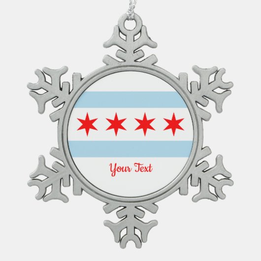 Flagge von Chicago, Illinois Snowflake Pewter Chri Schneeflocken Zinn-Ornament (Vorderseite)