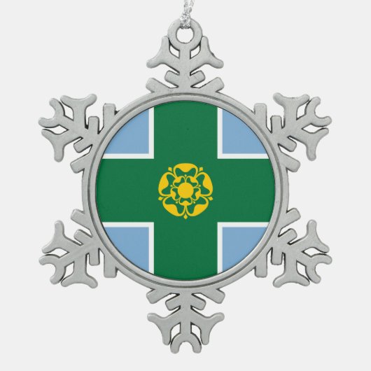 Flagge von Derbyshire Schneeflocken Zinn-Ornament (Vorderseite)