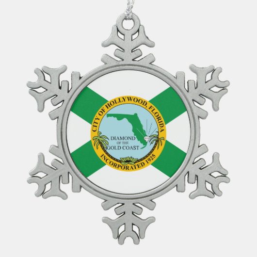 Flagge von Hollywood, Florida Schneeflocken Zinn-Ornament (Vorderseite)