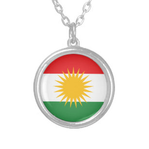 Flagge von Kurdistan; Kurde; Kurdisch Versilberte Kette