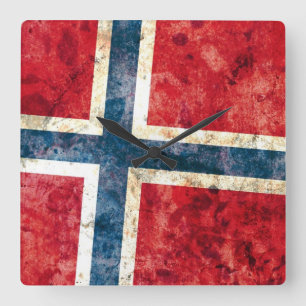 Flagge von Norwegen Quadratische Wanduhr